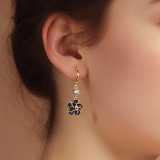 Deep Sea Blue CZ Stone Drop Earrings E56