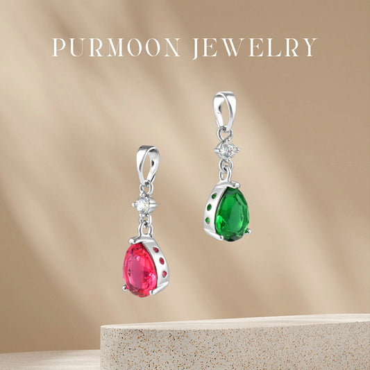 Silver-Plated Red Green Pendant P162 P163