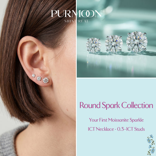 [Round Spark Collection] Moissanite Earrings