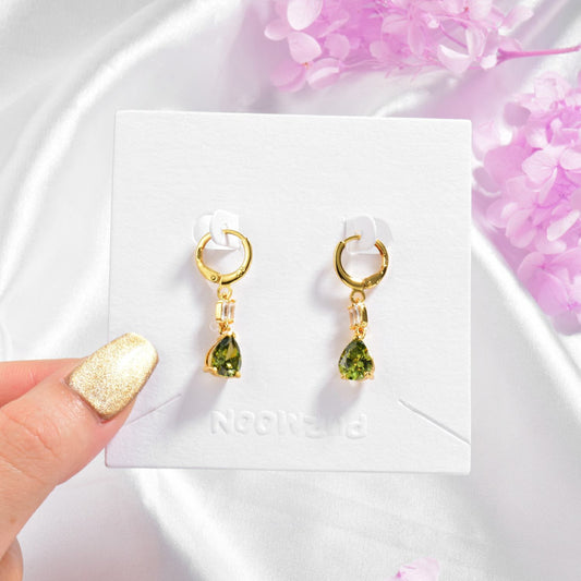 Olive Green CZ Stone Drop Earrings E45