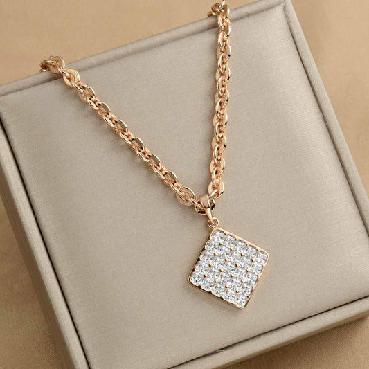 CZ Stone Chunky Necklace With Square Shape