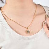 Lucky Flower Leaves Pendant Necklace For Women ( CZ stone )