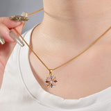 Lucky Flower Leaves Pendant Necklace For Women ( CZ stone )